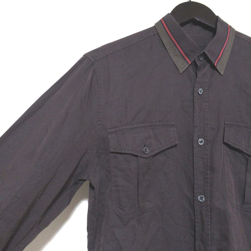 Good Gucci Long Sleeve Slim Military Shirt Size 38/15 Brown Men's Used