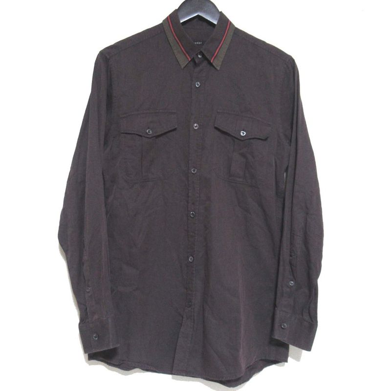 Good Gucci Long Sleeve Slim Military Shirt Size 38/15 Brown Men's Used