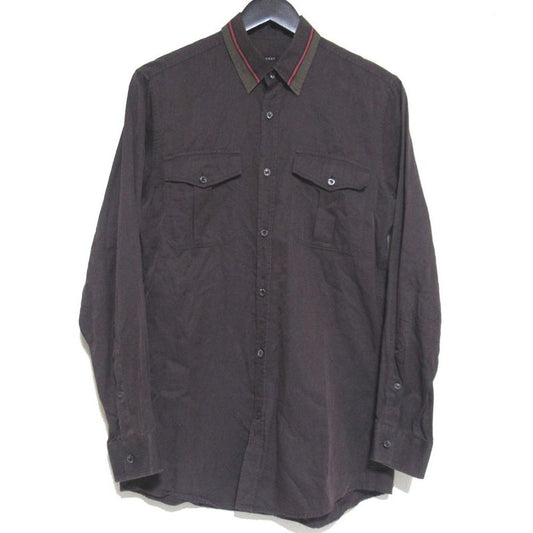 Good Gucci Long Sleeve Slim Military Shirt Size 38/15 Brown Men's Used