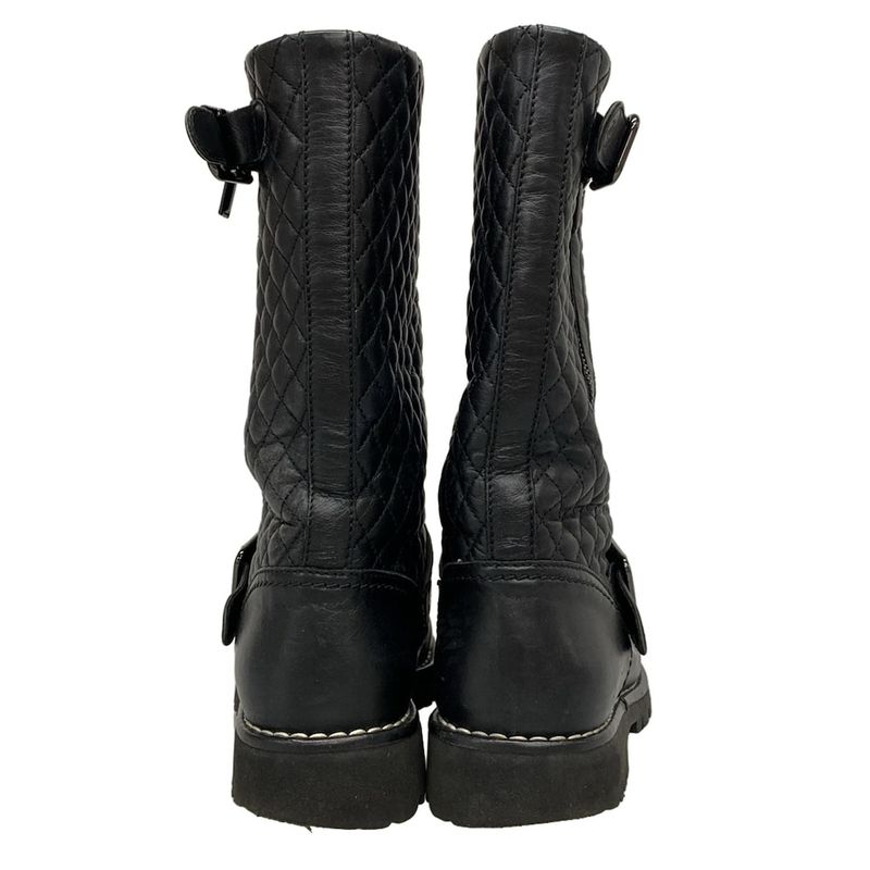 Chanel Boots 36 1/2 Women - G28566 Black Engineer/matelasse Lambskin