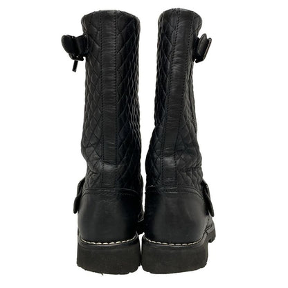 Chanel Boots 36 1/2 Women - G28566 Black Engineer/matelasse Lambskin