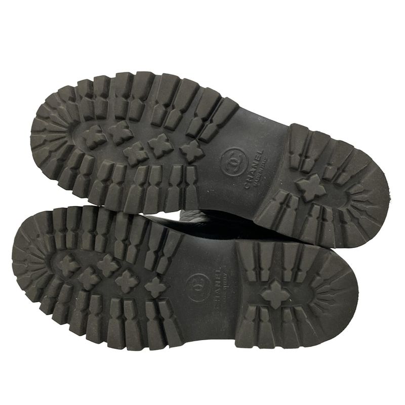 Chanel Boots 36 1/2 Women - G28566 Black Engineer/matelasse Lambskin