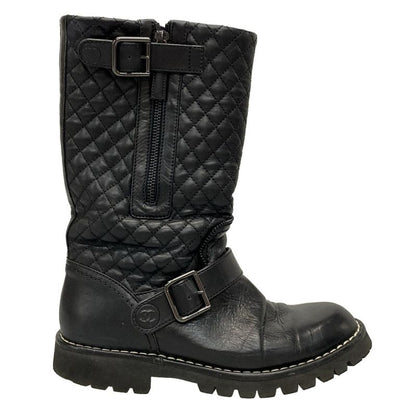 Chanel Boots 36 1/2 Women - G28566 Black Engineer/matelasse Lambskin