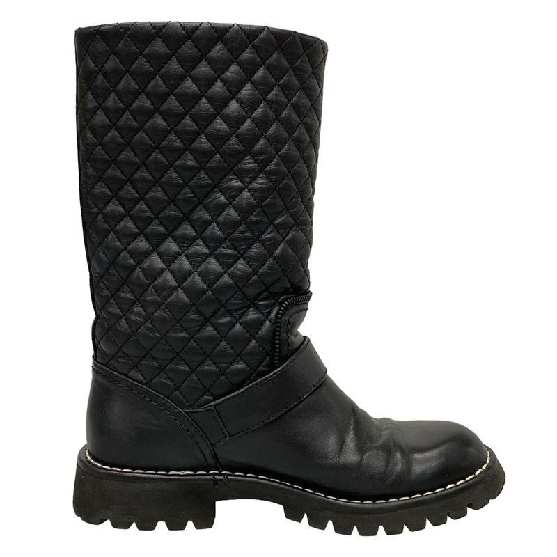 Chanel Boots 36 1/2 Women - G28566 Black Engineer/matelasse Lambskin