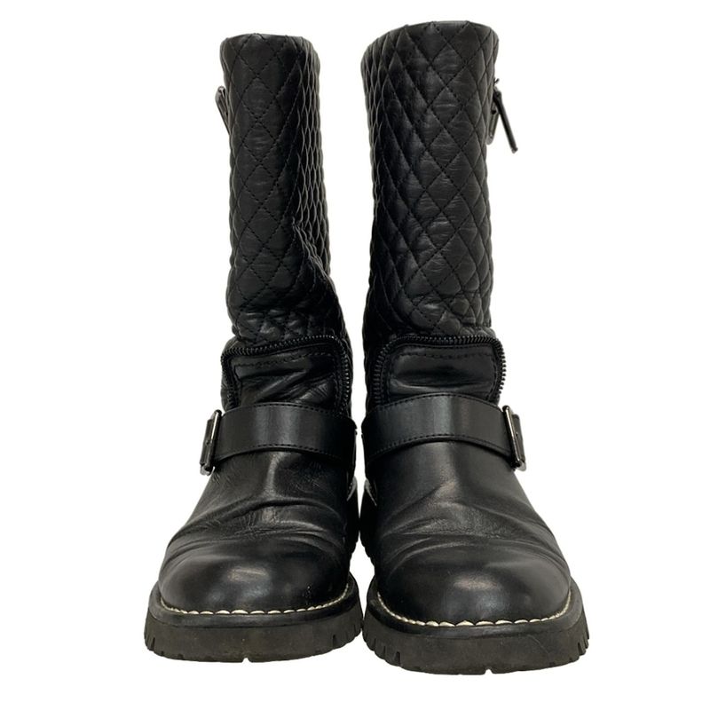 Chanel Boots 36 1/2 Women - G28566 Black Engineer/matelasse Lambskin