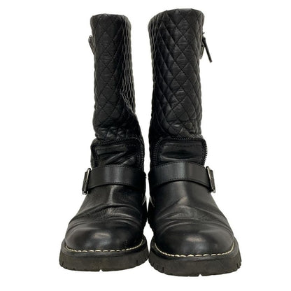 Chanel Boots 36 1/2 Women - G28566 Black Engineer/matelasse Lambskin
