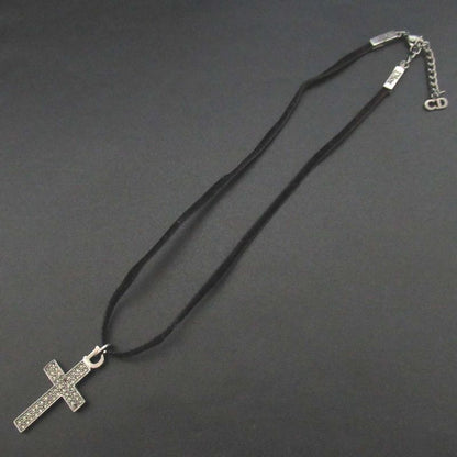 Good Christian DIOR Cross Choker Necklace Silver Color And Black Ladies Used