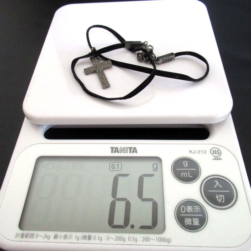 Good Christian DIOR Cross Choker Necklace Silver Color And Black Ladies Used