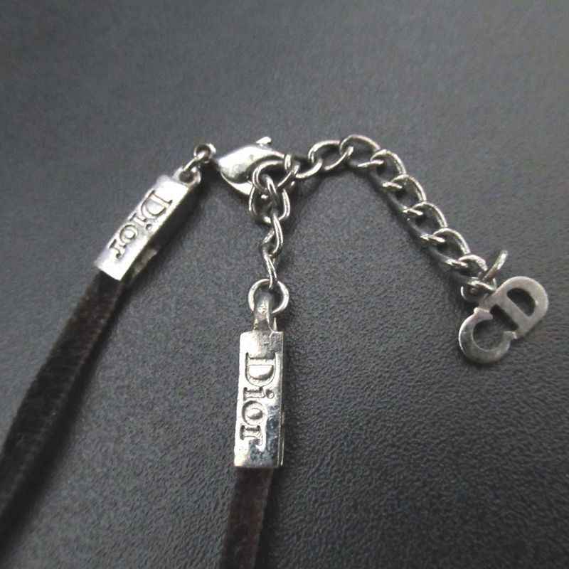 Good Christian DIOR Cross Choker Necklace Silver Color And Black Ladies Used