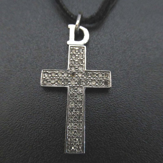 Good Christian DIOR Cross Choker Necklace Silver Color And Black Ladies Used