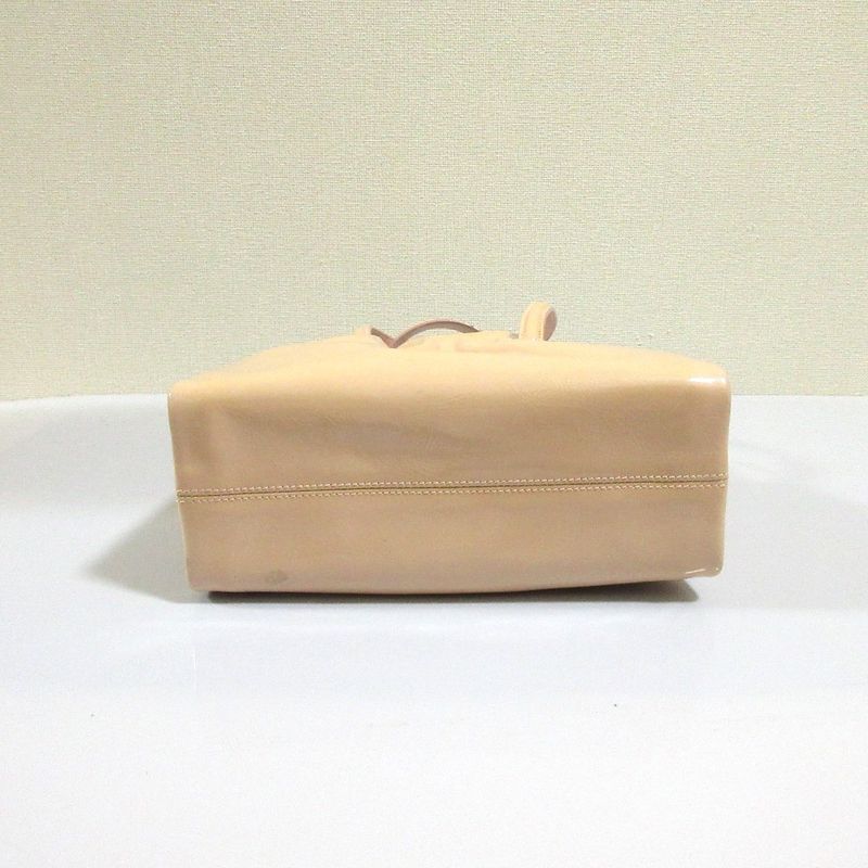 Good Bvlgari Twist Leather Circle Logo Handbag Pink Beige Ladies Used