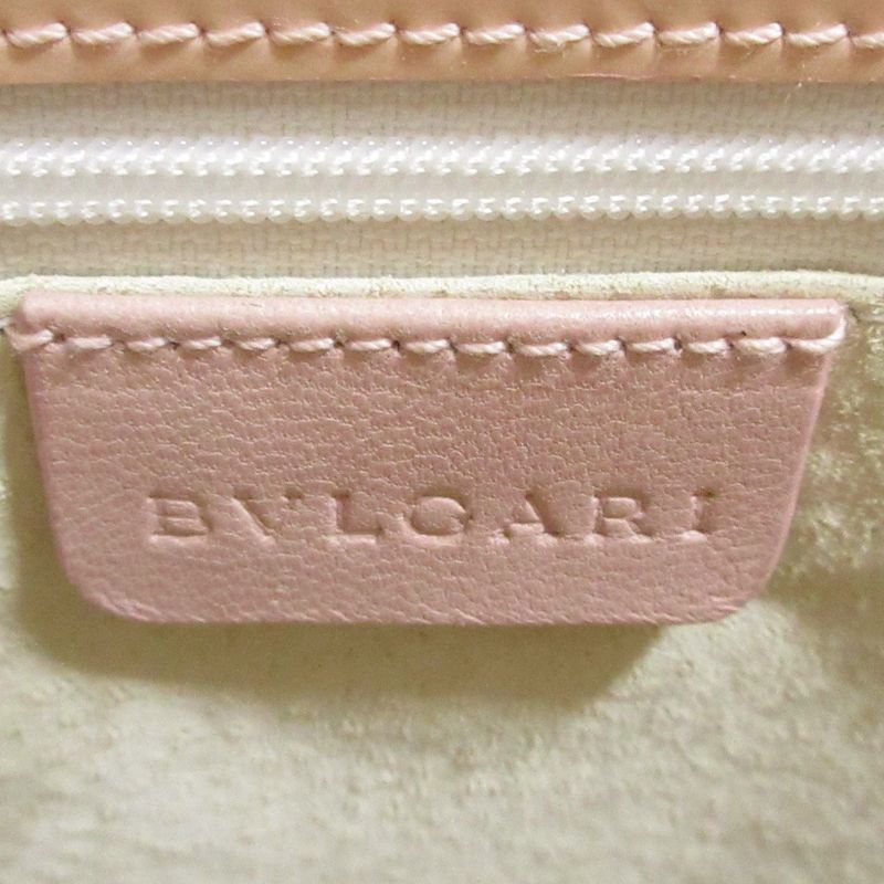 Good Bvlgari Twist Leather Circle Logo Handbag Pink Beige Ladies Used