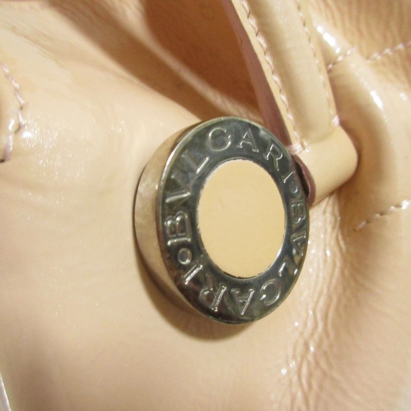 Good Bvlgari Twist Leather Circle Logo Handbag Pink Beige Ladies Used