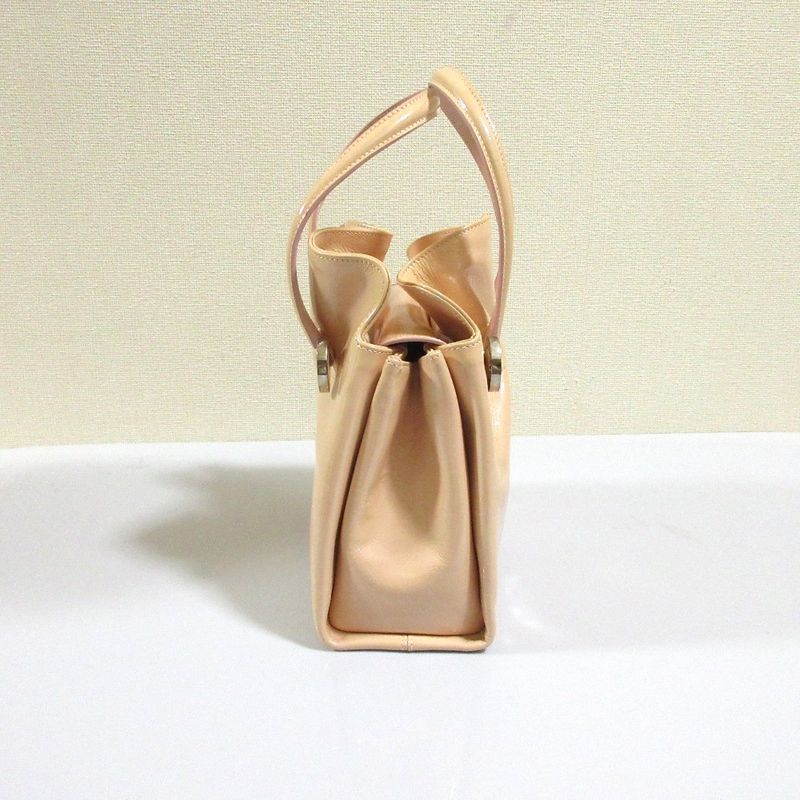 Good Bvlgari Twist Leather Circle Logo Handbag Pink Beige Ladies Used