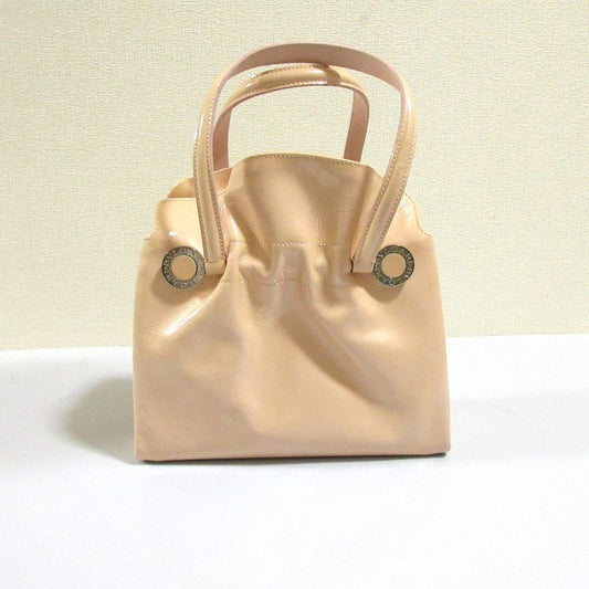 Good Bvlgari Twist Leather Circle Logo Handbag Pink Beige Ladies Used