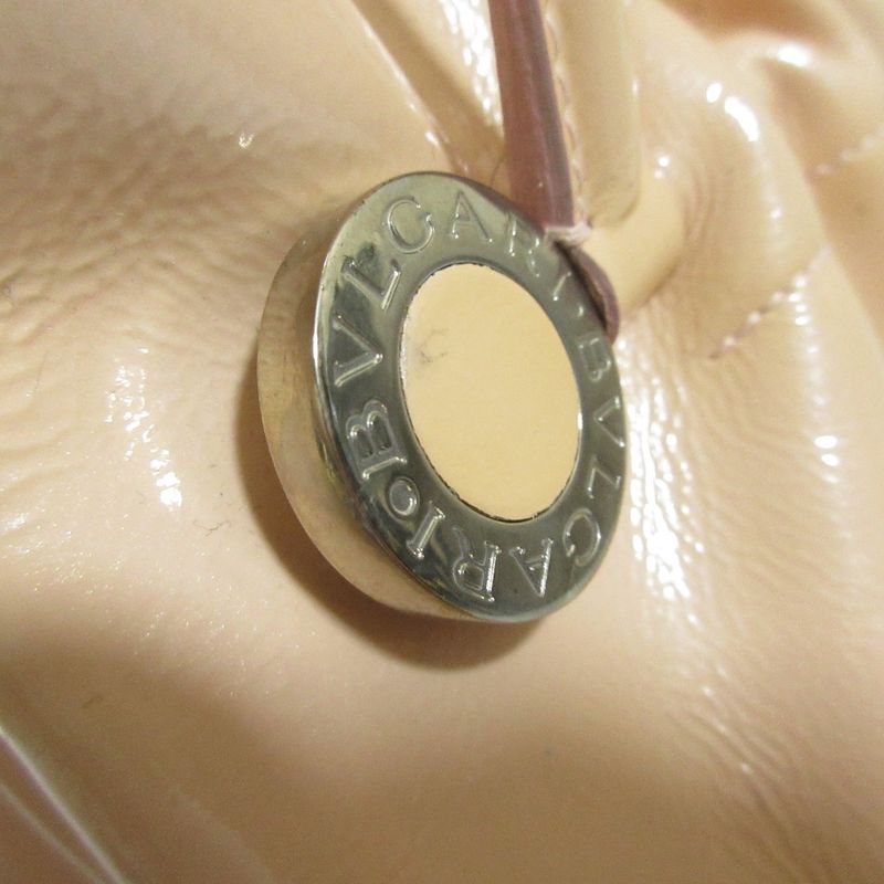 Good Bvlgari Twist Leather Circle Logo Handbag Pink Beige Ladies Used