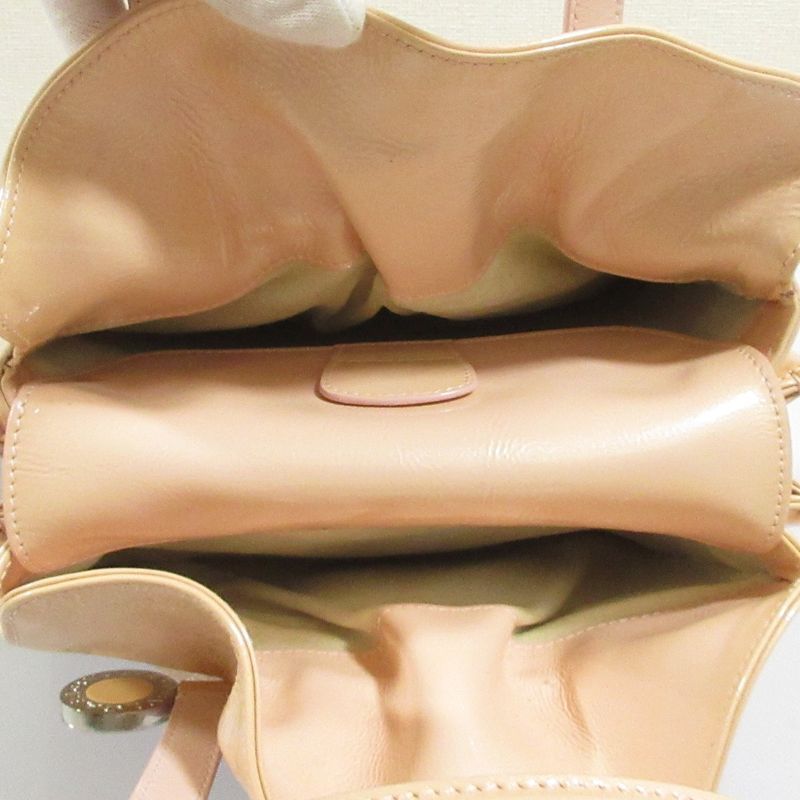 Good Bvlgari Twist Leather Circle Logo Handbag Pink Beige Ladies Used