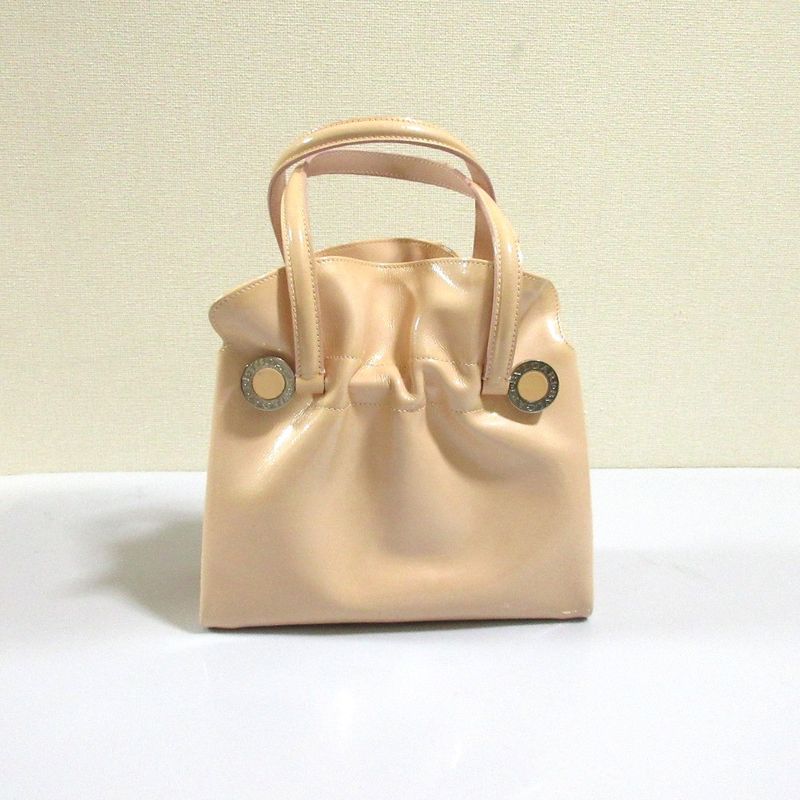 Good Bvlgari Twist Leather Circle Logo Handbag Pink Beige Ladies Used