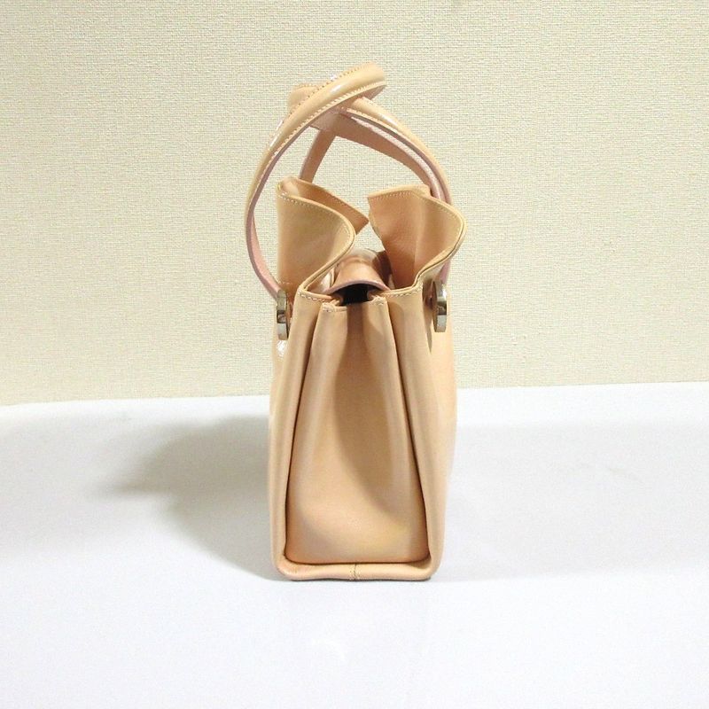 Good Bvlgari Twist Leather Circle Logo Handbag Pink Beige Ladies Used