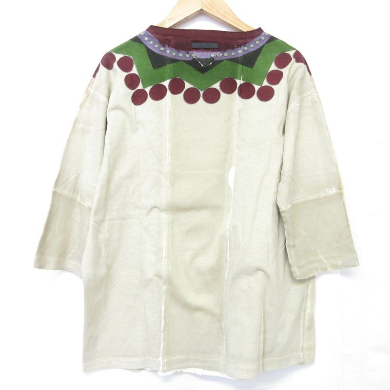 Prada Patchwork Garment Dye T-Shirt Size S Beige Women's Used