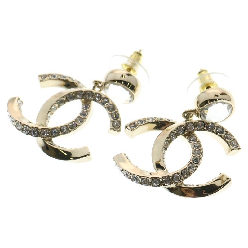 Chanel Coco Mark Stone Earrings Earring Gold GP B23B