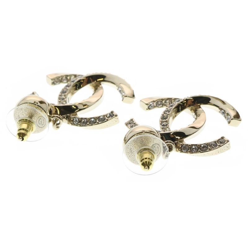 Chanel Coco Mark Stone Earrings Earring Gold GP B23B