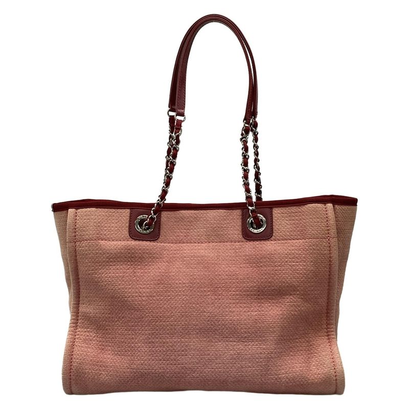 Chanel Tote Bag Deauville Line MM Pink And Red Chain Shoulder / Silver Hardware