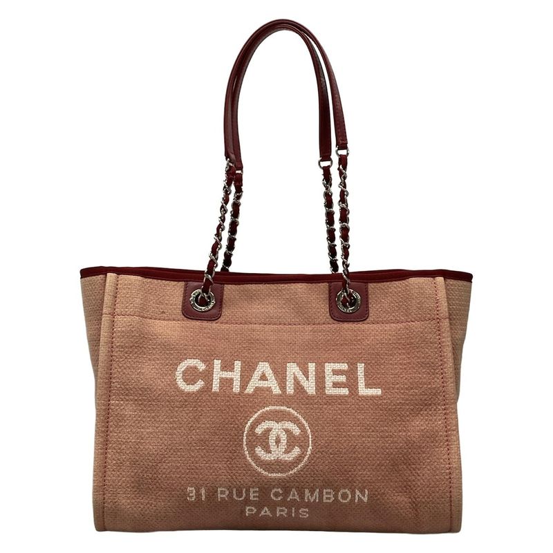 Chanel Tote Bag Deauville Line MM Pink And Red Chain Shoulder / Silver Hardware