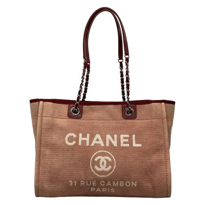 Chanel Tote Bag Deauville Line MM Pink And Red Chain Shoulder / Silver Hardware
