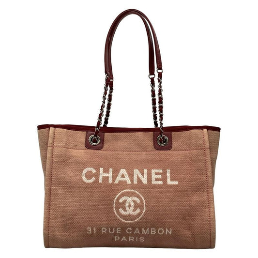 Chanel Tote Bag Deauville Line MM Pink And Red Chain Shoulder / Silver Hardware