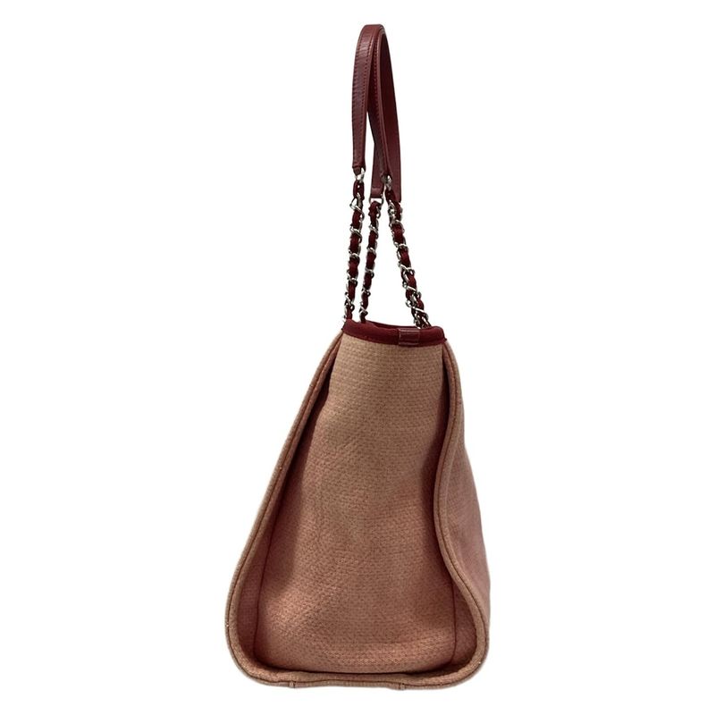 Chanel Tote Bag Deauville Line MM Pink And Red Chain Shoulder / Silver Hardware