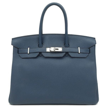 Hermes Handbag Birkin 35 Togo Bleu de Prus Silver Hardware Blue Navy Blue