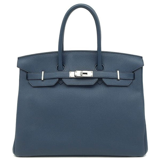 Hermes Handbag Birkin 35 Togo Bleu de Prus Silver Hardware Blue Navy Blue
