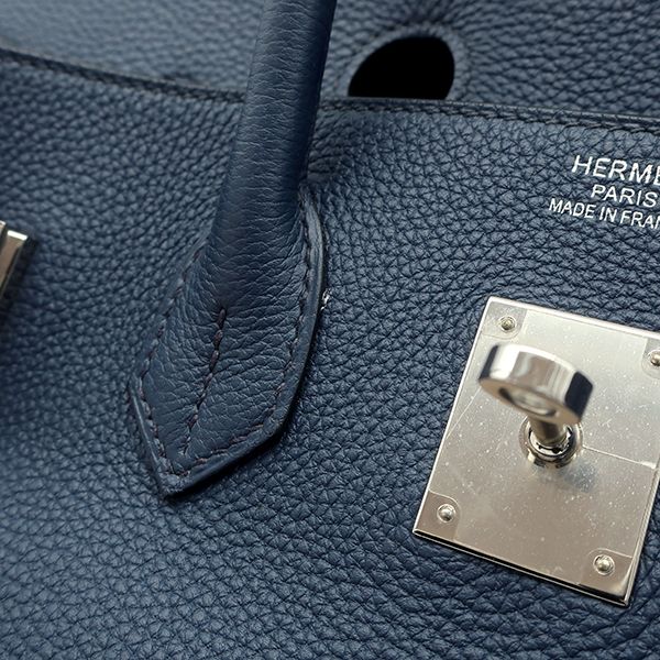Hermes Handbag Birkin 35 Togo Bleu de Prus Silver Hardware Blue Navy Blue