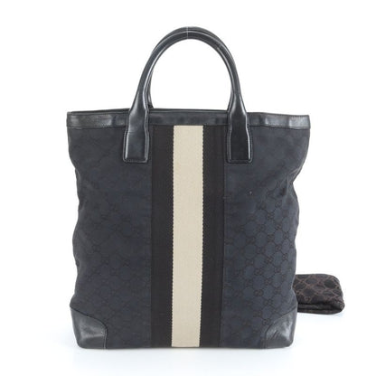 Gucci GG Canvas Sherry Line 002-1093 Leather Tote Bag Black A4 Men Ladies ERM