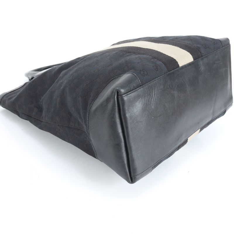 Gucci GG Canvas Sherry Line 002-1093 Leather Tote Bag Black A4 Men Ladies ERM