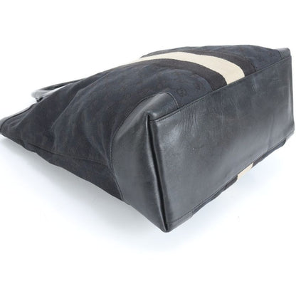 Gucci GG Canvas Sherry Line 002-1093 Leather Tote Bag Black A4 Men Ladies ERM