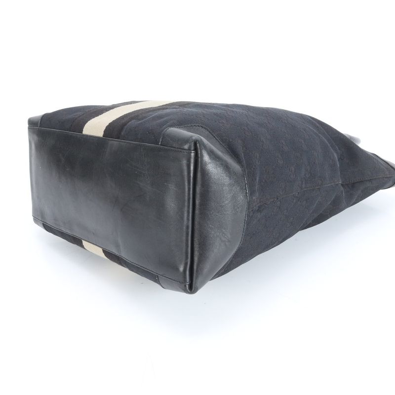 Gucci GG Canvas Sherry Line 002-1093 Leather Tote Bag Black A4 Men Ladies ERM