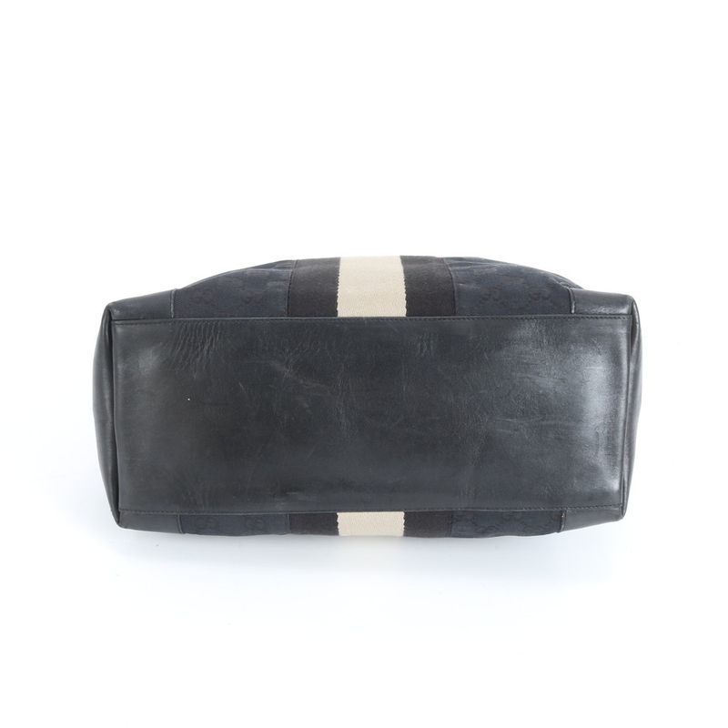 Gucci GG Canvas Sherry Line 002-1093 Leather Tote Bag Black A4 Men Ladies ERM