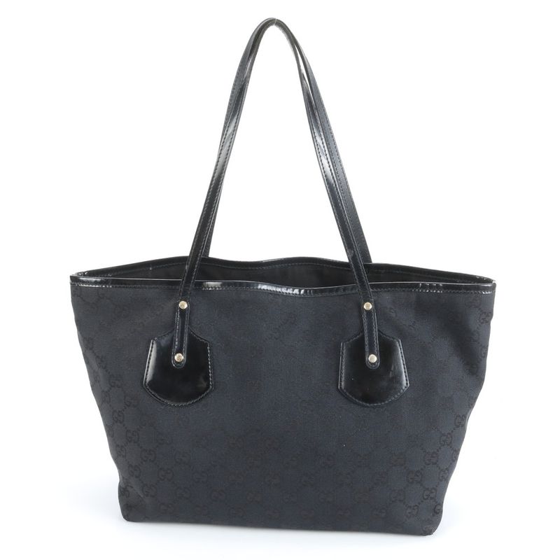 Gucci GG Canvas 211976 Leather Tote Bag Shoulder Hand Genuine Leather Black