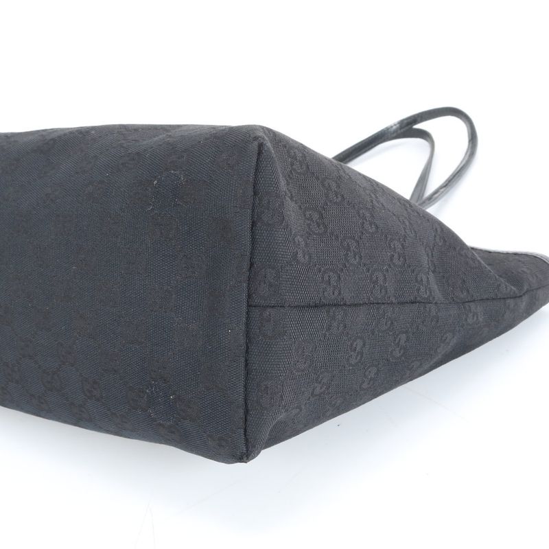 Gucci GG Canvas 211976 Leather Tote Bag Shoulder Hand Genuine Leather Black