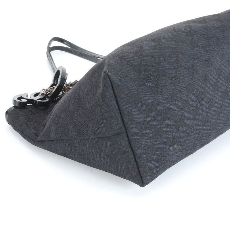 Gucci GG Canvas 211976 Leather Tote Bag Shoulder Hand Genuine Leather Black