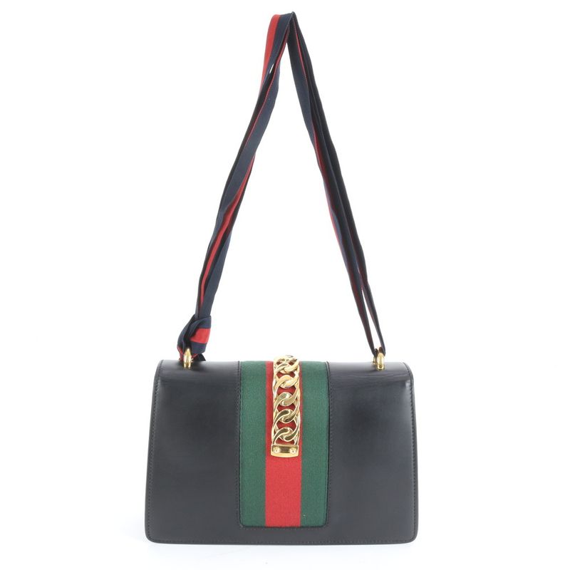 Gucci Sylvie Sherry Line 421882 Leather 2WAY Shoulder Bag Crossbody Hand Black