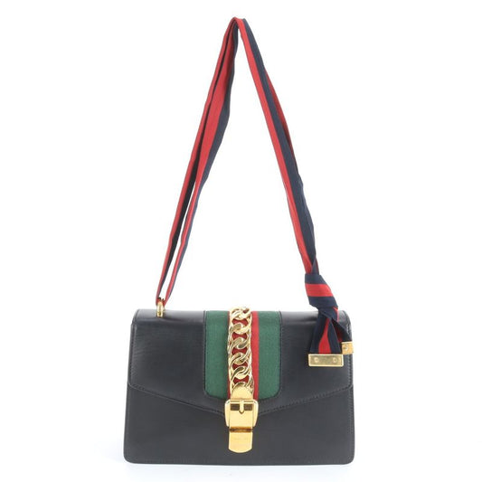 Gucci Sylvie Sherry Line 421882 Leather 2WAY Shoulder Bag Crossbody Hand Black