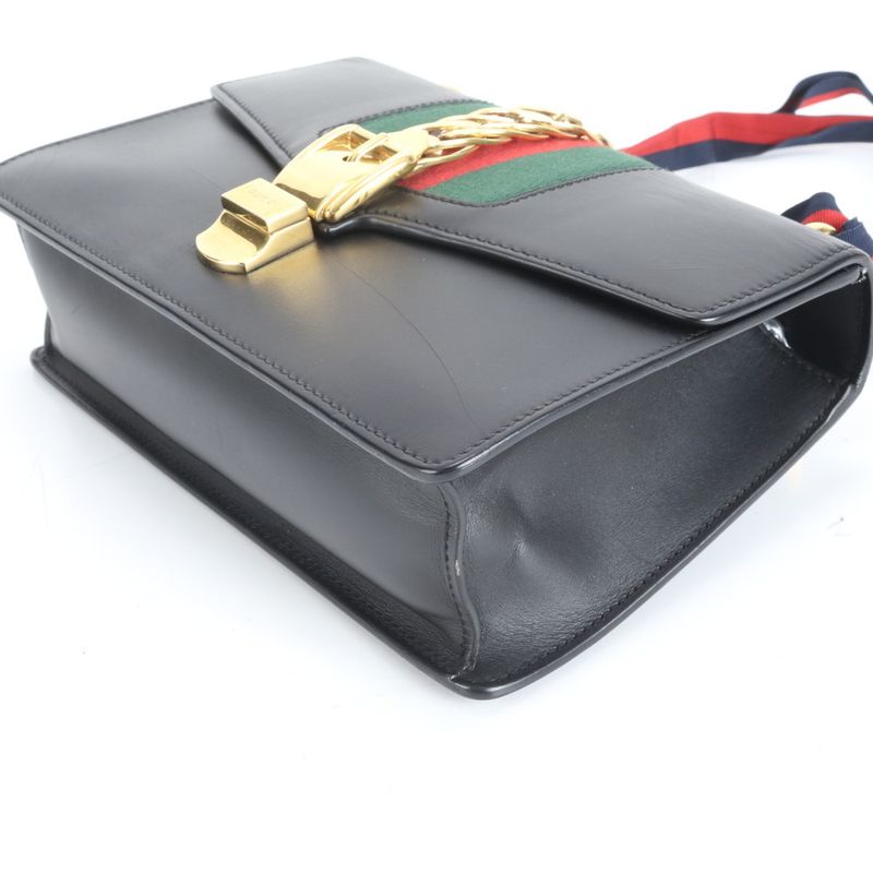 Gucci Sylvie Sherry Line 421882 Leather 2WAY Shoulder Bag Crossbody Hand Black