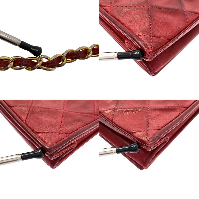 Chanel | Matelasse Coco Mark Lambskin Single Flap Chain Shoulder Bag | Red Gold