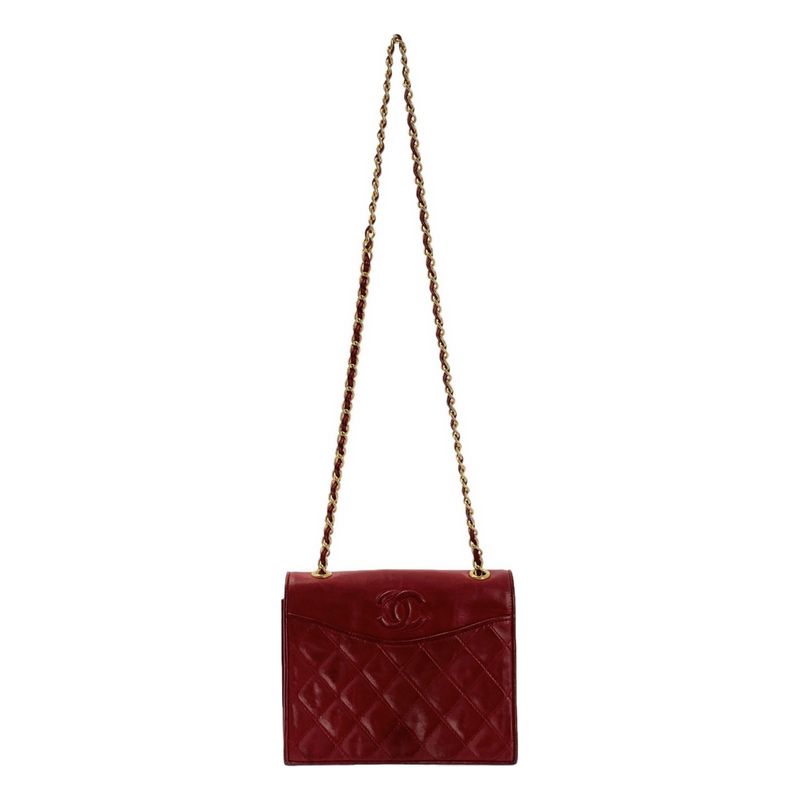 Chanel | Matelasse Coco Mark Lambskin Single Flap Chain Shoulder Bag | Red Gold