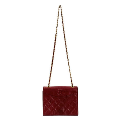 Chanel | Matelasse Coco Mark Lambskin Single Flap Chain Shoulder Bag | Red Gold
