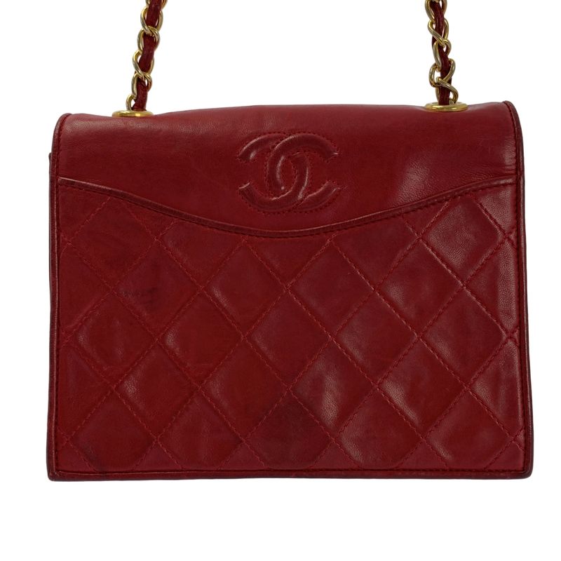 Chanel | Matelasse Coco Mark Lambskin Single Flap Chain Shoulder Bag | Red Gold