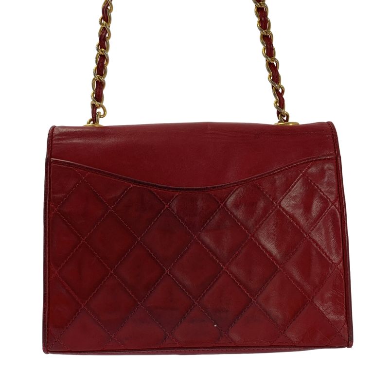 Chanel | Matelasse Coco Mark Lambskin Single Flap Chain Shoulder Bag | Red Gold